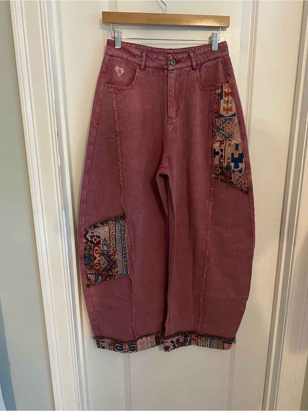 NWOT Aelfric Eden Rose Patchwork Wide-Leg Barrel Jeans